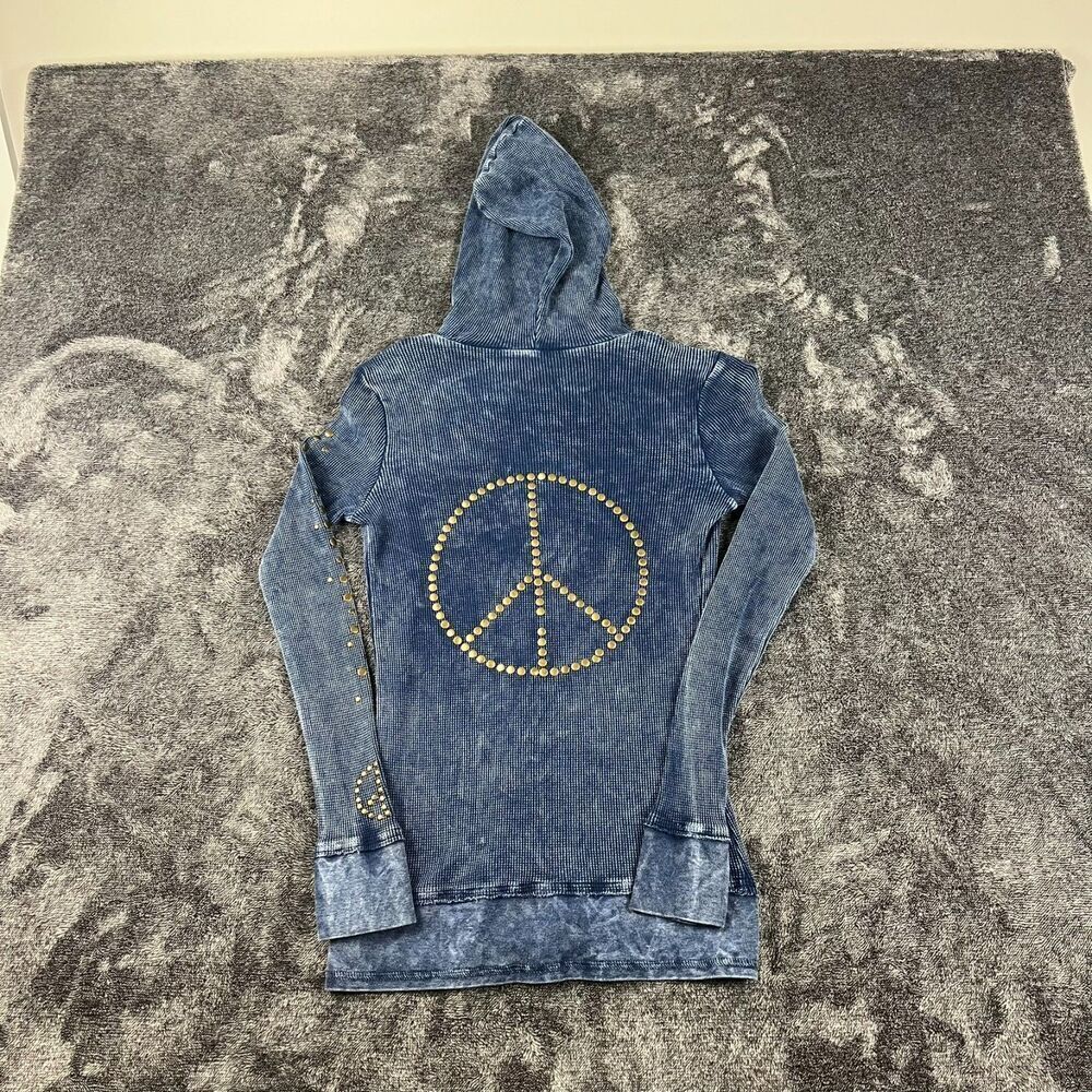 VOCAL Apparel Waffle Knit Peace Embellished Jacket Full Zip Distressed Y2K S* - Picture 9 of 11